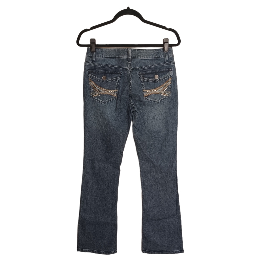 ROUTE 66 Rhinestone Silver Embroidered Pocket Dark Blue Denim Jeans 14 NWT